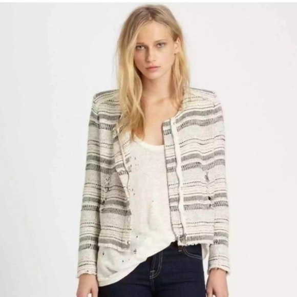 IRO LIZZIE TWEED BLAZER JACKET, CREAM & BLACK, WOMENS SIZE 3 - Picture 1 of 14